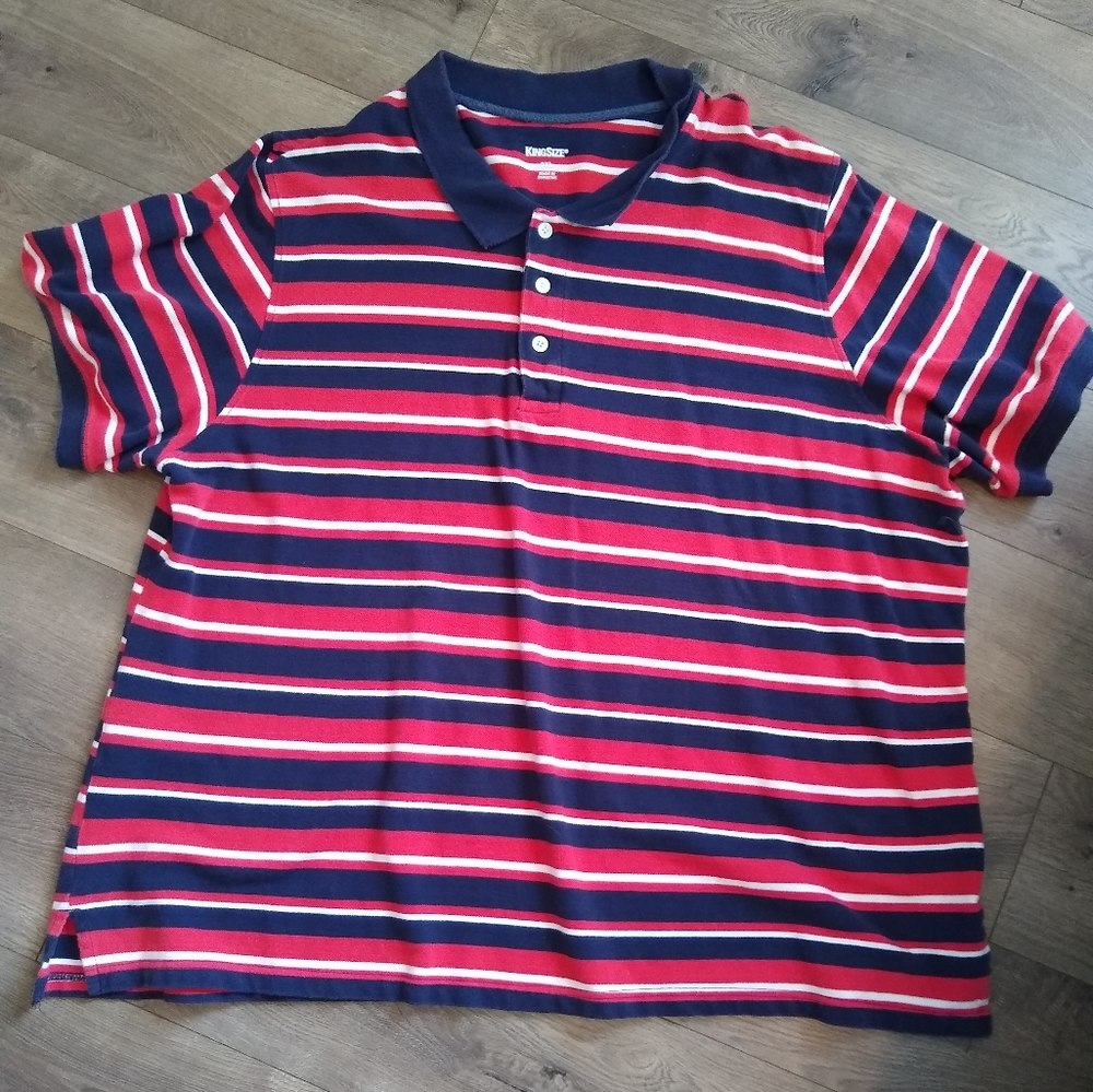 Men's King Size Red and Navy Stripe Short Sleeve Polo. 3XL Big.